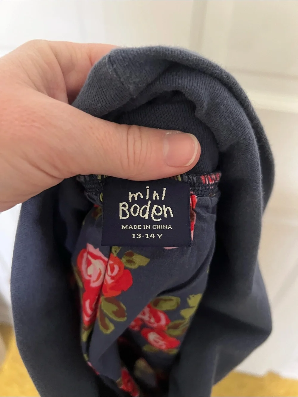 Mini Boden Navy Skirt with Red Rose Print